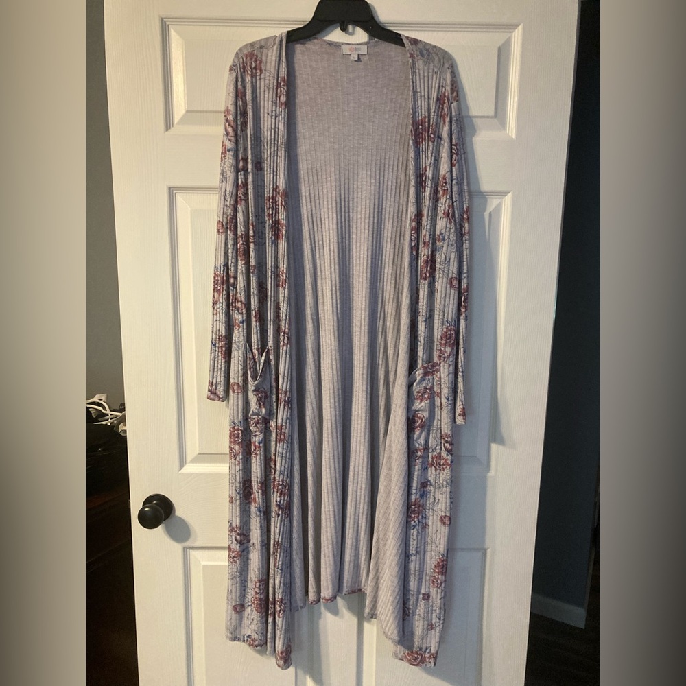 LuLaRoe Light Gray and Floral Duster Cardigan
